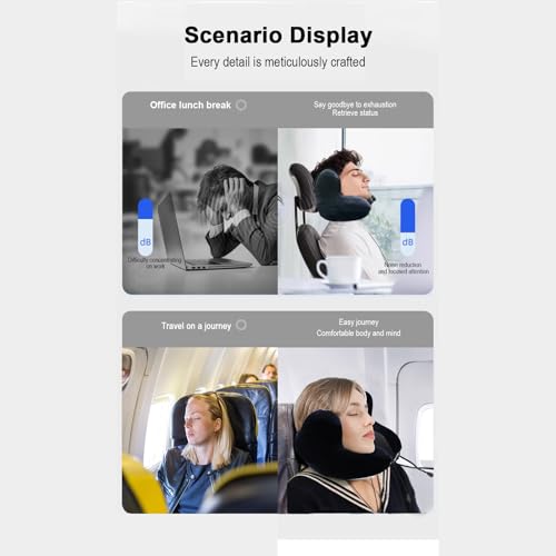 Noise-Canceling Memory Foam Travel Pillow for Long Flights - Ergonomic Neck Support, Adjustable & Portable with Storage Box - Best for Airplane, Office Naps, Business Trips (Grey)