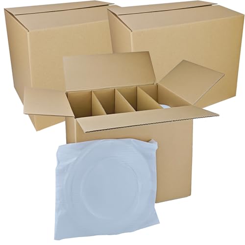 3 Sets Moving Boxes Dish Packing Boxes Divider Kits,16 x 12 x 13 Inch Dish Packing Box Kitchen Moving Box Corrugate Dividers with 30 Pcs Foam Pouches,1 Pcs Tape Rolls with Dispenser - style: 3 Sets-dish packing-16x12x13in