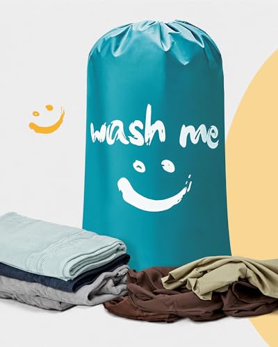 HOMEST 2 Pack XL Laundry Bags 28" x 40", Extra Large Dirty Clothes Organizer Holds 3-4 Loads, Machine Washable Drawstring Laundry Bag for Dorm, Camp, Laundromat, Family, Travel, Sky blue & Blue - color: (Ⅰ-Wash me) Blue & Sky Blue