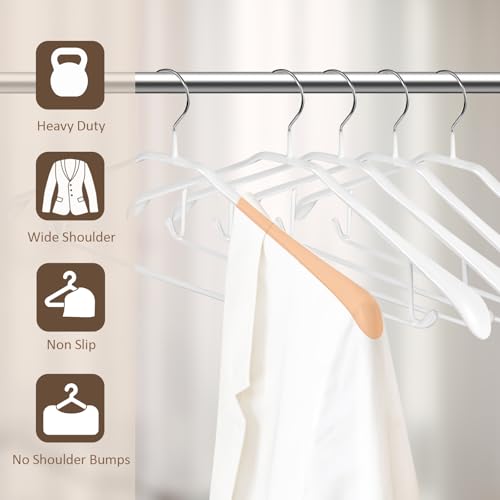 5 Pack Wide Shoulder Hangers 17” Metal Suit Hangers Smooth Soft Gloss Grippy Flexible Thick Rubber Blazer Non Slip Jacket Clothes Hangers White - color: White