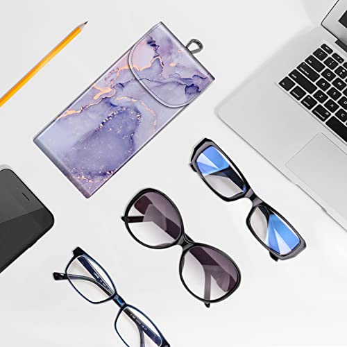 FINTIE Double Glasses Case with Carabiner Hook, Portable Vegan Leather Eyeglass Case Anti-scratch Sunglasses Pouch - color: Lilac Marble