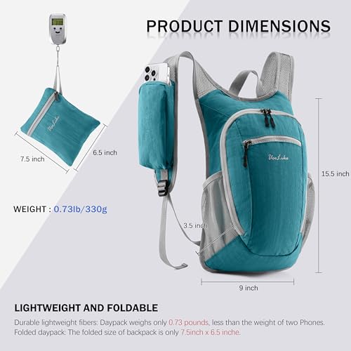 Uselike 10L Small Hiking Backpack Travel Daypack Lightweight Packable Back Pack for Women Men(Teal Blue) - color: Teal Blue