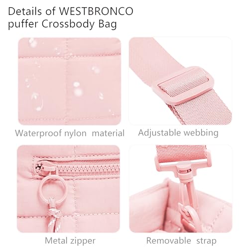 Quilted Crossbody Bags for Women,Puffer Weekender Overnight Bag,Purse Handbag Organizer,Small Tote Bags Shoulder Bag - color: Light Pink