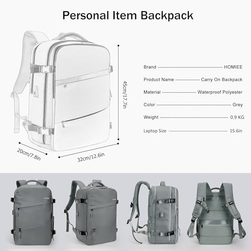 HOMIEE Travel Laptop Backpack for Men Women, Personal Item Carry On Bag, Dry Wet Separation, Weekender Business Hiking Camping College Bag, Mochila de Viaje, Grey - color: Grey, size: X-Large