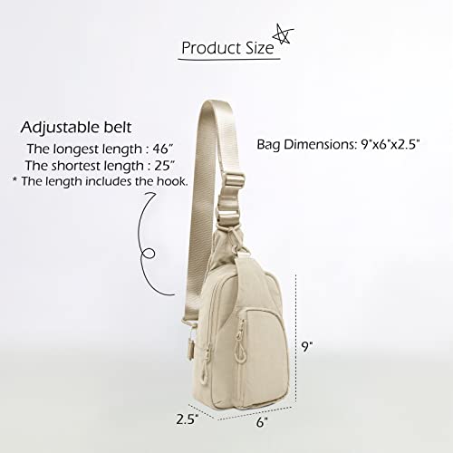 ODODOS Sling Bag with Adjustable Straps Crossbody Chest Bag Lightweight Backpack for Casual Traveling Hiking - color: Beige