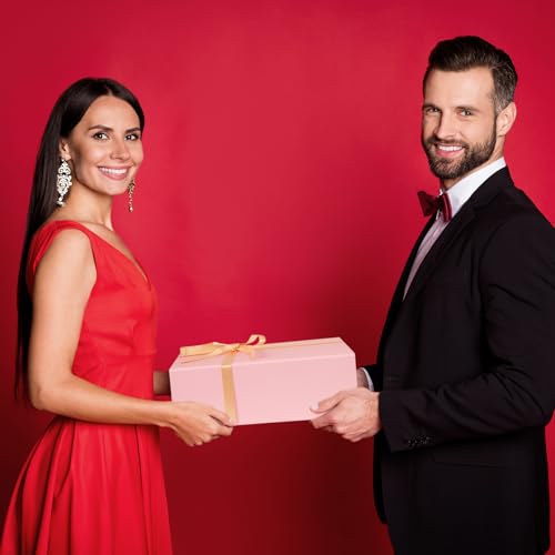 Large Pink Gift Box with Ribbon, 13.8" x 9" x 4.3" Groomsmen Proposal Box for Presents with Magnetic Closure Lids, Rectangle Collapsible Luxury Storage Box for Anniversary Wedding Birthday, 5 Pack - size: 1 Count (Pack of 5)