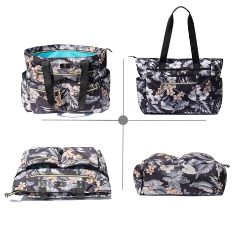 Weekender Bag Carry On Bag Overnight Tote Travel Duffle with 13 Pockets for Travel,Work,Gym,Beach,Teacher,Nurse - color: Black leaf