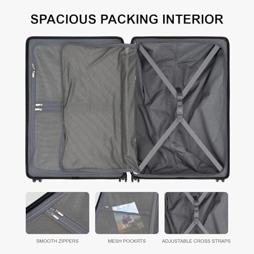 LEVEL8 Checked Luggage, Large Hardside Suitcases with Wheels 28 Inch Luggage, Luminous Textured Lightweight Hard Shell Suitcases Locks Tsa Approved, Black - color: Black, size: Checked-Large 28 Inch