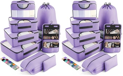 Veken 8 Set Packing Cubes for Travel Essentials, Bags in 4 Sizes, Carry-On Luggage Accessories with Large Laundry & Hanging Toiletry Bag, Must-Have for Airplane, Road Trip & Camping (Pack of 2)