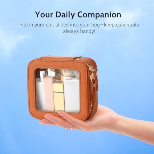 Aveniee Mini Clear Makeup Bag, Small Cosmetic Bags Travel Toiletry Pouch Organizer, TSA Approved Make up Case with Zipper, Car Bag for Essentials,Brown - color: Brown, style: Mini Chic
