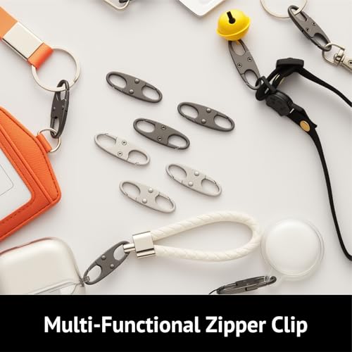 zelin Anti Theft Zipper Clips Double Opening Small Carabiner Clips, 8Pcs Elegant Zinc Alloy Zipper Pull Replacement for Travel, Commuting and Camping (Frost Silver) - color: 8 Frost Silver