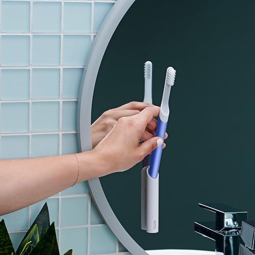 Quip Sonic Toothbrush for Adults with Timer - Includes Extra Brush Head and Travel Cover Mount - Electric, Soft Bristle Refill Head, Metal Handle, 3 Month Battery Life - Travel Toothbrush - Indigo - color: Indigo
