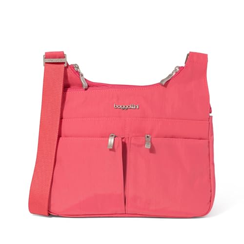 Baggallini Crossbody Travel Bag 11x8.5 Lightweight Water-resistant Nylon Handbag - color: Flamingo