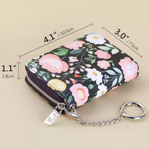 FurArt Zipper Wallet Women, RFID Blocking Credit Card Wallet, Business Card Holder, Compact Size KeyChain Wallet - color: Artistic Flower