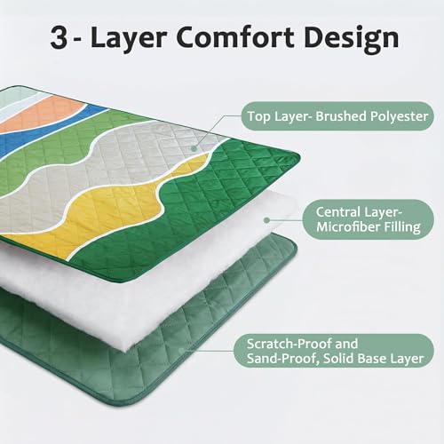 Exclusivo Mezcla Extra Large Waterproof Picnic Blankets 3 Layer, Sandproof and Foldable Outdoor Blanket for Beach Camping, Park and Travel - color: Waved Green