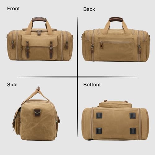 Waxed Canvas Duffel Bag 50L, Khaki | Waterproof, Travel, Overnight, Weekender - color: Khaki