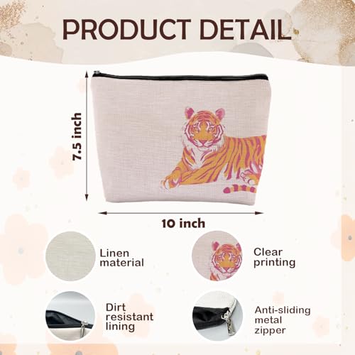 Preppy Tiger Makeup Bags, Pink Tiger Print Gifts Cosmetic Bags for Women, Small Trendy Aethetic Tigers Animal Lovers Gift Zipper Makeup Bag Pouches for Purse - color: PinkTiger