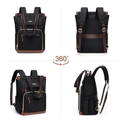 Convertible Daypack Laptop Backpack for Women Men Carry on Tote Backpack Bookbag for College Work Nurse Travel,16Inch,Black - color: Black Brown