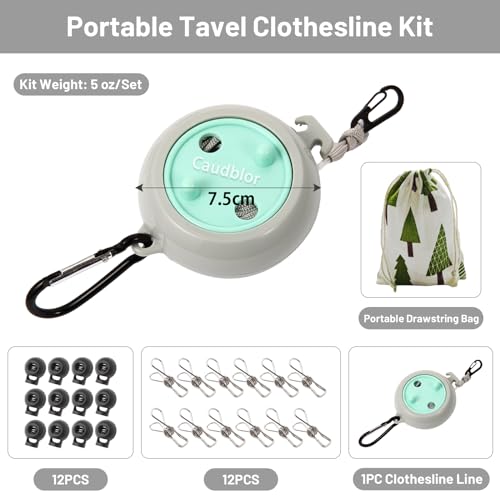 Portable Travel Clothesline Cord, Caudblor Adjustable 33ft Camping Clothes line, Laundry Drying Rope for Hotel Trip, Cruise, Outdoor/Indoor, with 12Pcs Stoppers, Windproof Clothespins - style: Blue