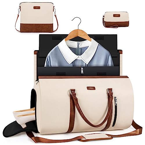 Convertible 2-in-1 Garment Bags for Travel, 50L Carry On Garment Duffle Bag With Shoe Compartment Large Weekender Bag for Women Men Hanging Suitcase Suit Travel Duffel Overnight Bags 4pcs Set - color: A-off White