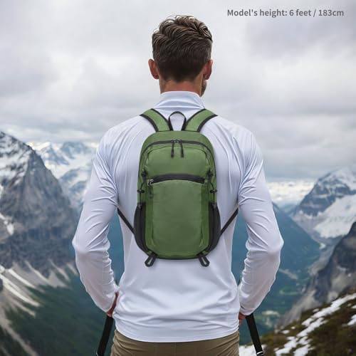 Hiking Daypack Packable, Camping Backpack Water Resistant Lightweight Polyester for Men Women Travel Outdoor - color: Dark Green