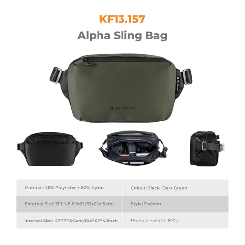 K&F CONCEPT Camera Sling Bag Crossbody Bag Waterproof Camera Shoulder Backpack DSLR/SLR/Mirrorless Camera Case - color: 04 Black+Green Medium