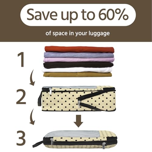 7 Pcs Compression Packing Cubes for Travel, Waterproof Suitcase Luggage Backpack Organizer with Toiletry Bag Travel Essentials for Women/Men-Polka Dots - color: Beige-Polka Dots