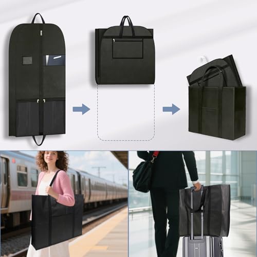 Suit Bags for Men, Business Travel Garment Bag for Business Traveler, Foldable Garment Bag with Shoe Compartment, Clear Window, Handle, Zipper, Wrinkle Free Suit Bag for Flights, Hotels, Meetings - style: Garmentbag 43INCH 2 pack