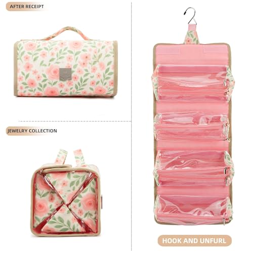 ROYALFAIR Roll Up Makeup Bag, Travel Toiletry Bag for Women with 4 Clear TSA Approved Pouches, Hanging Travel Organizer, Folding Cosmetic Bag for Men and Women - color: printing