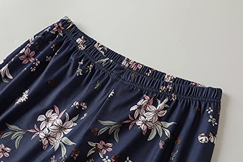 HONG HUI Women's Capri Pajama Sets Plus Size Sleepwear Top with Capri Pants 2 Piece Sleep Set - color: Dark Blue, size: X-Large