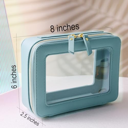 SANHECUN Toiletry bag waterproof cosmetic organizer with handle large opening for travelling (Blue) - color: Blue