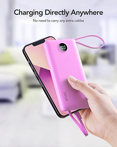 VRURC Portable Charger, Built-in 4 Cables Power Bank 10000mAh, Lightweight USB C Portable Phone Charger, 5 Output 2 Input Compatible with Smart Phones,Samsung,Android etc-Purple(1 Pack) - color: Purple