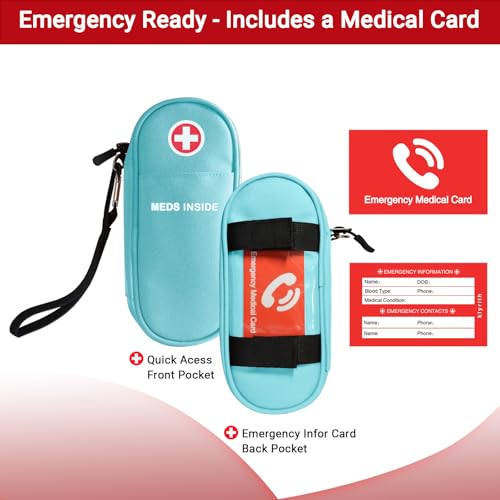 EpiPen Carrying Case Insulated, Travel Medical Bag with YKK Zipper, Emergency Medication Organizer Pouch for 2 Epi Pens or Auvi-Q, Anti-Histamine, Asthma Inhaler, Allergy Medicines, Light Blue - color: Light Blue
