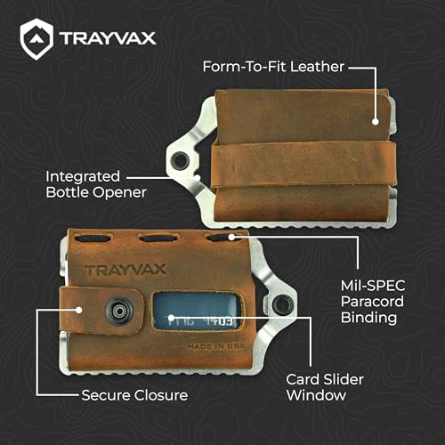 Trayvax Element Wallet, RFID Front Pocket Credit Card Holder with Money Clip, Minimalist Slim Leather Metal Wallet for Men and Women - color: Raw | Tobacco Brown