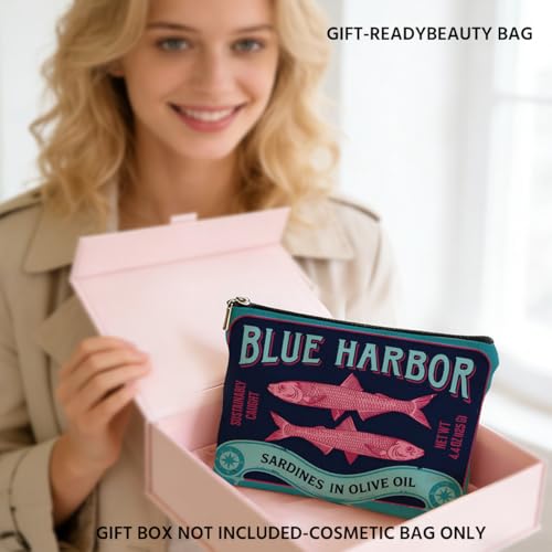 Sardines Makeup Bag for Women, Fish Canvas Cosmetic Makeup Pouches with Zipper Travel Makeup Cosmetic Bags, Sardine Olive Oil Toiletry Organizer Pouch Birthday Gifts - color: Multicolor 0009