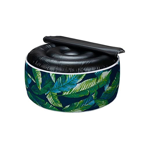 Magpie Fabrics Inflatable Stool Ottoman Pouf D20 xH9, Outdoor Round Footrest Footstool, Portable for Patio Travel Camping - Green Lagoon Leaves - color: Green Lagoon Leaves