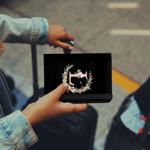 Cute Passport Holder and Holder Combo Passport Cover with RFID Blocking Women Men Compatible Wallet Credit Card Protector (Initial Monogram-L) - color: Black-L