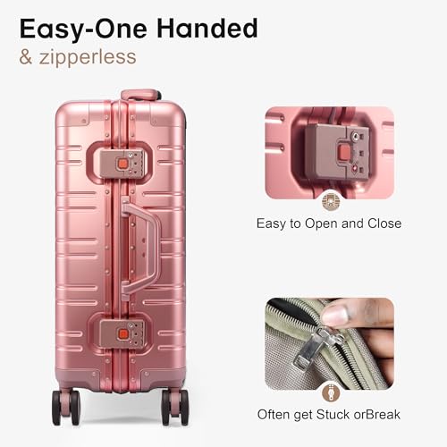 VentureVault All Aluminum Carry On Luggage 22x14x9 Airline Approved,Zipperless Luggage Premium Aluminum Suitcase Luggage, Hard Shell Carry On Luggage with Spinner Wheels (rose gold, 20inch) - color: Rose Gold, size: 20inch