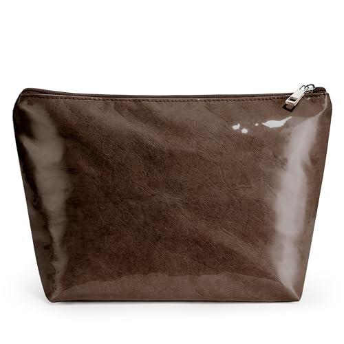 WLLWOO PVC Waterproof Makeup Bag Kraft Paper Cosmetic Bag Travel Toiletry Zipper Pouch Organizer for Women Purse - color: PVC-Coffee