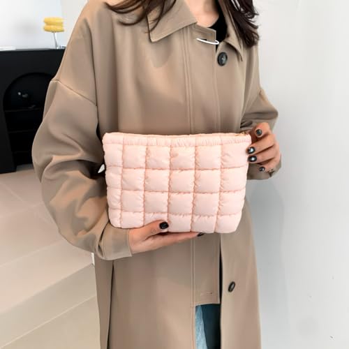Puffy Quilted Makeup Bag for Women, Cosmetic Bag, Travel Toiletry Organizer Pouch Clutch (pink) - color: pink