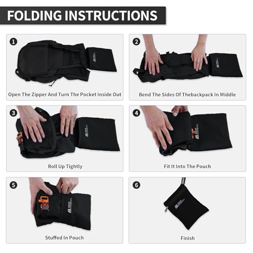 Hiking Backpack 10L/15L Small Daypack Lightweight Packable Travel Foldable Water Resistan for Women Men (Black, 15L) - color: Black, size: 15L