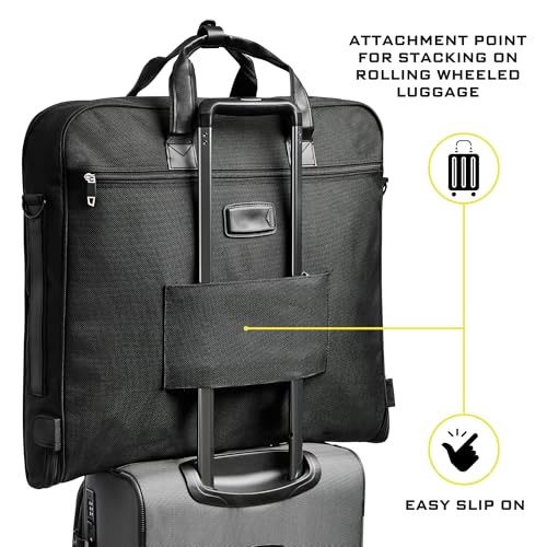 ZEGUR Premium Suit Garment Bag Carry On - Hangs 4 Suits - Travel & Business with Shoulder Strap and Laptop Compartment - color: Black