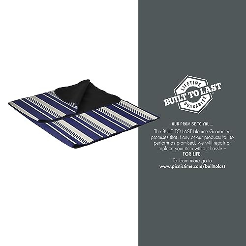 PICNIC TIME Outdoor Picnic Blanket Tote, 59"x51" Foldable Beach & Camping Blanket with Soft Fleece, Water-Resistant Bottom, Adjustable Strap & Zippered Pocket (Blue Stripe, Navy Flap) - color: Blue With Stripes