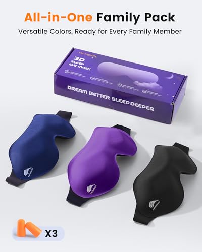 3 Pack Sleep Masks for Side Sleepers, True Blackout 3D Eye Mask for Sleeping, Zero Eye Pressure, Lash-Friendly, Adjustable Soft Eye Cover for Women Men, Travel Night Blindfold - color: Blue&black&purple