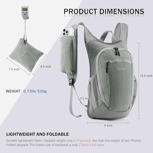 Uselike 10L Small Hiking Backpack Travel Daypack Lightweight Packable Back Pack for Women Men(Light Grey) - color: Light Grey