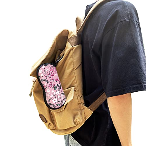 Sunglasses Soft Case with Carabiner Ultra Light Neoprene Zipper Glasses Case - color: Pink Flower