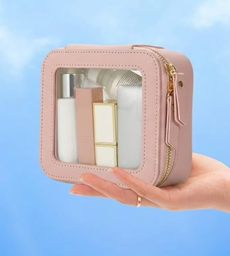 Aveniee Mini Clear Makeup Bag, Small Cosmetic Bags Travel Toiletry Pouch Organizer, TSA Approved Make up Case with Zipper, Car Bag for Essentials,Dusty Pink - color: Dusty Pink, style: Mini Chic