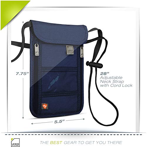 Lewis N. Clark RFID Blocking Stash Neck Wallet, Travel Pouch + Passport Holder for Women & Men, Navy - color: Navy