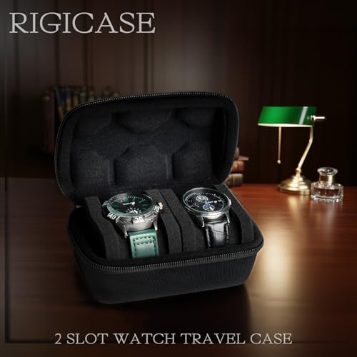 2 Slots Watch travel case for men, hard portable watch carry organizer box with soft foam pillow, fit up to 55mm face watch - size: 2 INSERT