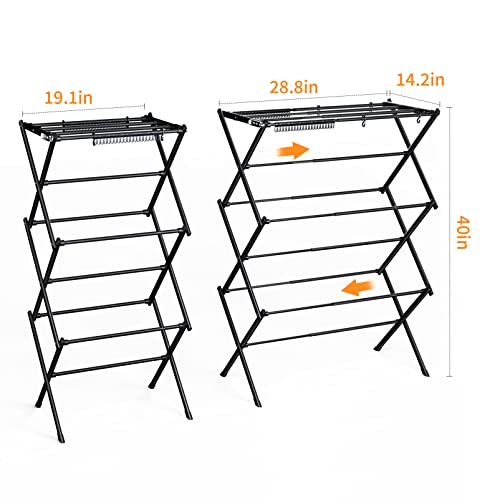 Clothes Drying Rack Household Indoor, Foldable Drying Rack Clothing for Laundry - 40" x 28.8" x 14.2", Space Saving Indoor, Black-1pack - color: Black